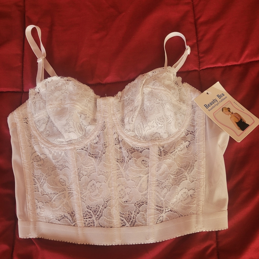 WHITE BUSTIER BRA, SIZE 36B, NEW